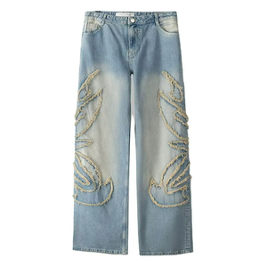 High Quality Custom Fringe Straight Baggy Jeans Soft Women's Denim Pants Plus Size Women's Trouser - Product Image 5