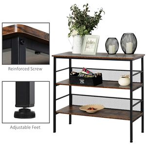 "Adjustable Modern Farmhouse Multi-functional 3-Tier Industrial <b>Console</b> <b>Table</b> <b>Black</b> Wood & Metal" - Product Image 4