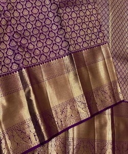 Purple Silk <b>Saree</b> with Gold Floral Pattern Traditional Indian Wedding Wear Banarasi Style for Women - Product Image 6