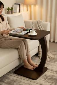 Mesa Auxiliar de Madera en Forma de C para Sofá y Cama |   Mesa para Portátil de Madera Maciza |   Mesa Auxiliar Compacta para Sala de Estar, Dormitorio y Oficina - Product Image 2