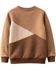 Sweat-shirt en molleton personnalisé pour femme, couleur camel beige clair, blocs de couleurs, coton et polyester, col rond, pull décontracté d'hiver, OEM - Product Image 2