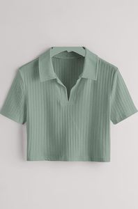 Pull court d'été pour femme, col polo, demi-zip, manches courtes, tricot respirant, fin, polyvalent, tendance - Product Image 3