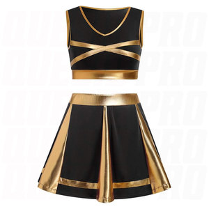 kids cheerleader outfit girls cheer uniform school cheer costume shiny crop <b>top</b> skirt set sleeveless cheer dress fancy dress - Product Image 1