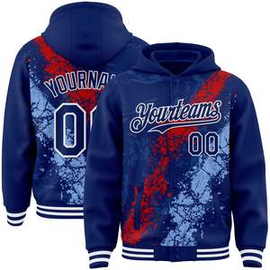 Custom Printed Varsity <b>Jacket</b> <b>Men</b> Plus Size Hooded Navy Pink <b>White</b> Splatter Design Front Back Personalized Name Polyester/Cotton - Product Image 2