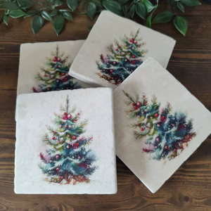 Juego de Posavasos Decorativos con Diseño de Árbol de Navidad, Decoraciones Festivas para Mesa, Posavasos para Café, Té y Bebidas, Decoración Invernal para el Hogar - Product Image 1