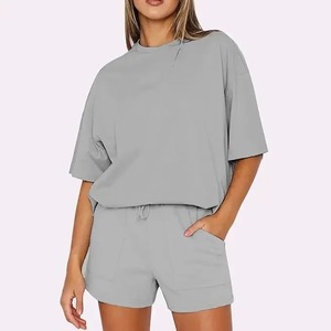 Stylish Cotton Summer 2 Piece <b>Set</b> Women Custom Printed Lace Logo Above Knee Shorts Shirt High Quality Breathable <b>Sets</b> - Product Image 1