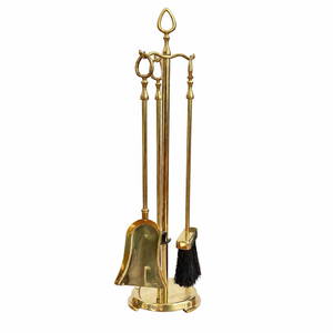 Juego de herramientas para chimenea de latón macizo moderno, estilo vintage, chapado en oro, con soporte, pinzas, pala, cepillo y pichón para interiores. - Product Image 2