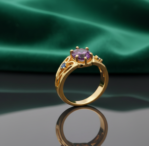 US Size 6 Blue Amethyst Ring | 8x10mm Oval Gemstone | 925 Sterling <b>Silver</b> 18K Gold <b>Plated</b> | 8g Statement Ring | Gift for Her - Product Image 1