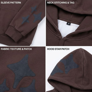Sudadera con capucha para hombre, marrón, con cremallera, de algodón y felpa, con estampado de letras y logo frontal, manga regular, estilo casual urbano para otoño - Product Image 6