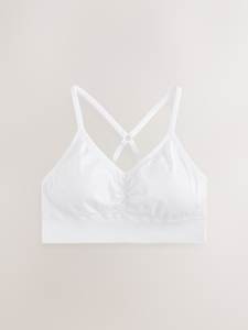 White Ribbed Sports Bra <b>V</b>-Neck Medium Support Yoga Workout Top Seamless <b>Fit</b> - Product Image 4