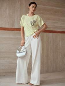 Nueva Blusa de Moda de Manga Larga con Cuello de Muñeca con Volantes y Pedrería, Camisa Holgada de Color Sólido para Primavera y Otoño para Mujer, 5 Piezas - Product Image 4