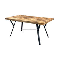 2024 meilleure table à manger industrielle rectangulaire à chevrons en bois massif avec jambe unique pour les meubles de salle à manger de l'hôtel