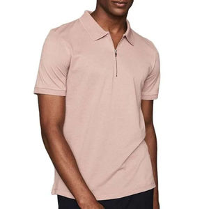 Polo pour hommes à manches courtes, style décontracté, avec logo personnalisé, style streetwear, demi-fermeture éclair, blanc, en polyester/coton - Product Image 1