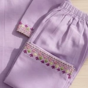 Women's Lavender <b>Embroidered</b> Cotton Pants Traditional Ethnic Wear Casual Style All Seasons Breathable Fabric - Product Image 3