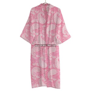 Kimono élégant en coton fait à la main pour femmes, peignoir de plage d'été, vêtements imprimés en coton naturel - Product Image 1