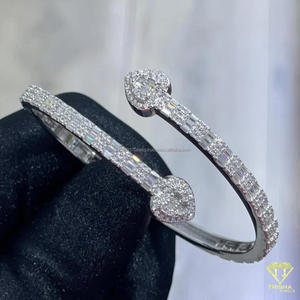 Elegant Moissanite Diamond Moissanite <b>Bangle</b> <b>Bracelet</b> With Pear Shaped Tips Silver Tone Statement Jewelry For Wedding - Product Image 5