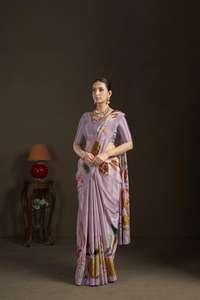 Sari indien durable prêt-à-porter avec chemisier cousu, en crêpe de soie à imprimé numérique floral, vente en gros pour l'exportation - Product Image 3