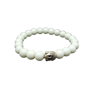 Bracelet en cristal Jade blanc Charme tête de Bouddha Perles rondes 8mm Pierre précieuse Mode Cadeau homme et femme Énergie - Product Image 1