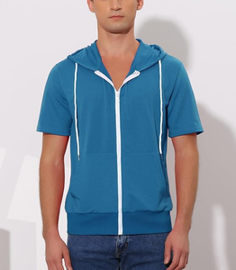 OEM Custom Made Drop Shoulder Men's Short Sleeve Hoodies Full <b>Zip</b> <b>Up</b> Jackets with Hood 100% Cotton 260 GSM French Terry Knitted - Product Image 2