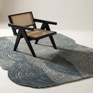 Currents <b>Rug</b> <b>Hand</b>-<b>Tufted</b> Wool/Tencel Striped High Pile Thick Eco-Friendly Latex Backing Non-Slip <b>Rug</b> Sets Home Commercial Use - Product Image 1