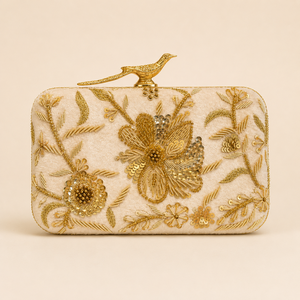 <b>Ivory</b> Gold Floral Embroidered Sequin Beaded Velvet Evening <b>Wedding</b> Party Gift Fashion Handmade Women <b>Clutch</b> <b>Bag</b> - Product Image 1