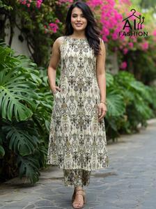 Latest Summer Collection Cotton Printed Kurta <b>Pant</b> Set Sleeveless A <b>Line</b> Tunic Palazzo <b>Pants</b> for Daily Casual Wear for Women Fit - Product Image 5