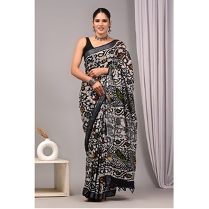 Sari en lin tendance pour les festivals, avec des imprimés numériques et une blouse de créateur, au prix de gros - Product Image 6