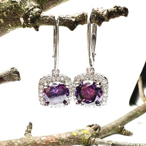 Amethyst <b>Earrings</b> Sterling Silver 925 Hinged Design Platinum Plated Peace Shape Trendy NG-033 Model February Birthstone Handmade - Product Image 5