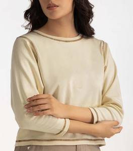 Nueva Llegada, Camisetas para Mujer Más Vendidas, Camiseta Personalizada para Mujer, Corte Holgado, Manga Larga, Cuello Redondo con Costuras Marrones, Suministro OEM - Product Image 4