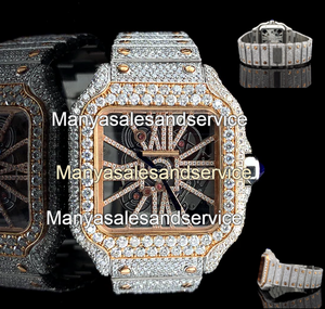 Montre Diamant Personnalisée Iced Bling en Acier Inoxydable, Bracelet Entièrement Or et Argent, Montre Mécanique de Luxe avec Moissanite et Fermoir pour Homme - Product Image 1