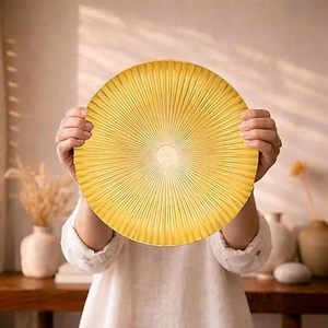 Yellow Circular Rattan <b>Wall</b> Decor <b>Plate</b> Minimalist Abstract Geometric Design Removable Hanging Decorative Accent - Product Image 5