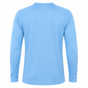 เสื้อแรชการ์ดแขนยาวสีฟ้าอ่อน คอกลม ผลิตตามสั่ง ผ้าโพลีเอสเตอร์/คอตตอน แห้งเร็ว UPF50+ ป้องกันรังสียูวี สำหรับชุดว่ายน้ำสำหรับนักกีฬา - Product Image 2