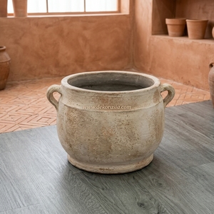 Pot à plantes artisanal en terre cuite rustique couleur crème, bol/bassin à large ouverture, vente en gros - Product Image 5
