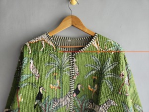 Green <b>Animal</b> Print Quilted Jacket With Batwing Sleeves And Patch Pockets Bohemian Style Summer Outerwear gift <b>for</b> her - Product Image 4