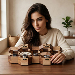 Caja de Almacenamiento para Relojes de Bambú, Caja de Madera para Coleccionistas de Relojes con Diseño con Cerradura de AYAANS - Product Image 3