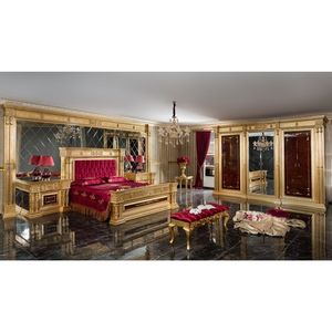Luxury Midcentury Tufted Black Gold Solid Teak Wood Bedroom Set King <b>Queen</b> <b>Size</b> Curio Nightstands Wardrobe Dressing Table Set - Product Image 1