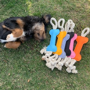 Orange Bone Shaped Felt <b>Dog</b> Chew <b>Toy</b> With Rope <b>Tug</b> For Small <b>Dogs</b> Indoor Playtime - Product Image 6