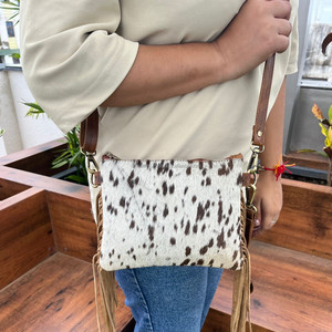 กระเป๋าสะพายคาดลำตัวใบเล็กหนังวัวสำหรับผู้หญิงมีขอบใบใหญ่สไตล์ตะวันตกกระเป๋าหนังแท้หรูหรา - Product Image 1