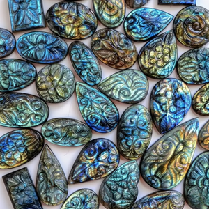 Pierre précieuse de labradorite naturelle de qualité supérieure, sculptée à la main, pour incrustation de bijoux |   Pierre de cristal flash |   Fournitures d'artisanat - Product Image 2