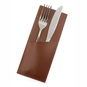 Waterproof PU Leather Cutlery Organizer Durable Tableware Bag Bulk Eco-Friendly Flateware <b>Pouch</b> for Wedding Cutlery <b>Pouch</b> - Product Image 3