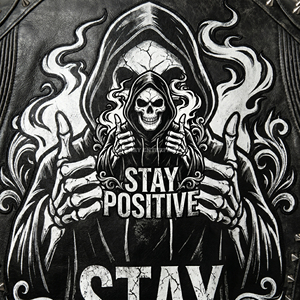 Chaqueta de Cuero Personalizada ODM OEM con Gráfico de Calavera 'Stay Positive', Estilo Punk Rock, para Motociclistas, Ropa de Calle Gótica, Unisex - Product Image 6