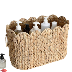 Natural Water Hyacinth Toilet Paper <b>Basket</b> With Lid, Scalloped <b>Wicker</b> <b>Storage</b> <b>Basket</b> With Lid, Bathroom Organizers From Vietnam - Product Image 3