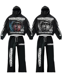 YOURBRAND Ensemble de survêtement unisexe streetwear à capuche, manches longues, imprimé photo, coupe ample, sweat-shirt et pantalon, collection automne - Product Image 1