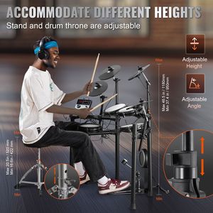 Set di Batteria Elettronica con 32 Drum Kit e 480 Suoni, Supporto USB MIDI, 8 Rullanti in Mesh Silenziosi per Jazz, Set di Batteria Elettronica Jazz da 32 Pezzi - Product Image 6