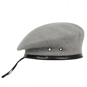 Béret en feutre de laine marron avec broderie à la main, bordure en cuir et pompon - Unisexe, décontracté, toutes saisons, réglable, respirant - Product Image 3