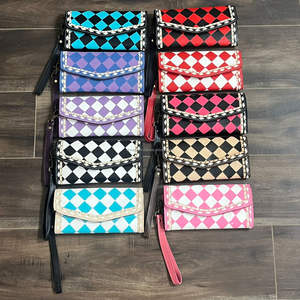 Cartera Larga de Cuero Genuino Estilo Occidental para Mujer, Nueva Cartera de Cuero a Cuadros con Ranuras para Teléfono y Tarjetas, con Correa para la Muñeca - Product Image 5