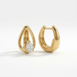 Pendientes de aro gruesos con diamantes cultivados en laboratorio de corte pera, pendientes de aro tipo huggie con acento solitario en forma de lágrima, pendientes delicados para uso diario, pendientes redondos. - Product Image 3