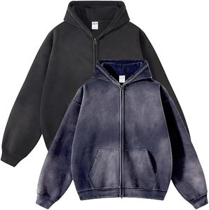 Conjunto de Sudadera con Capucha y Pantalones de Chándal Oversize de Algodón con Lavado Ácido, Estampado Digital, Cremallera y Bordado, con Logotipo Personalizado, Moda Streetwear Personalizable - Product Image 4