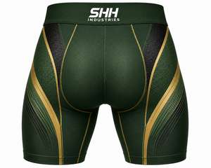 Custom Men Compression Shorts Green Gold Quick Dry Stretch Gym Fitness Running Training Sports Base Layer Tights OEM Private - Product Image 2