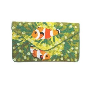 Monedero de Pez Payaso Bordado a Mano, de Algodón, Forma Rectangular, Tema Animal, Accesorio Textil Artesanal - Product Image 1